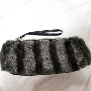 Faux Fur Purse Bag Wristlet Hand Black Grey Striped Rectangle Gothic Punk Alt